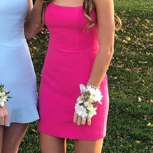 NBD pink mini dress with rhinestone back